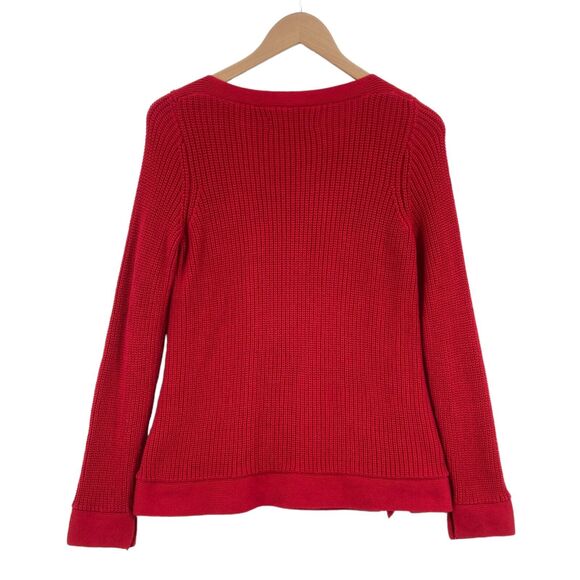 LOFT Women's Red Cable-Knit Long Sleeve Lace Up Tie Slit Pullover Sweater Size S - Picture 12 of 14